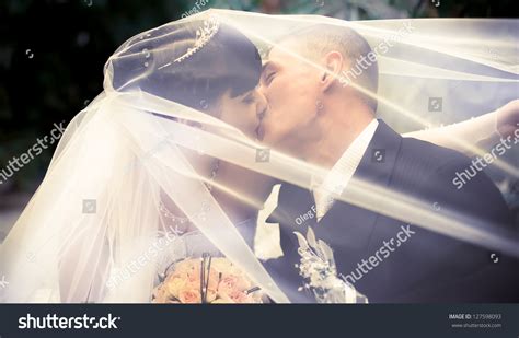 Wedding Couple Kissing Covered Veil Stock Photo 127598093 Shutterstock