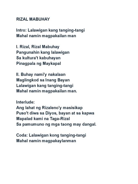 Mabuhay Rizal Lyrics