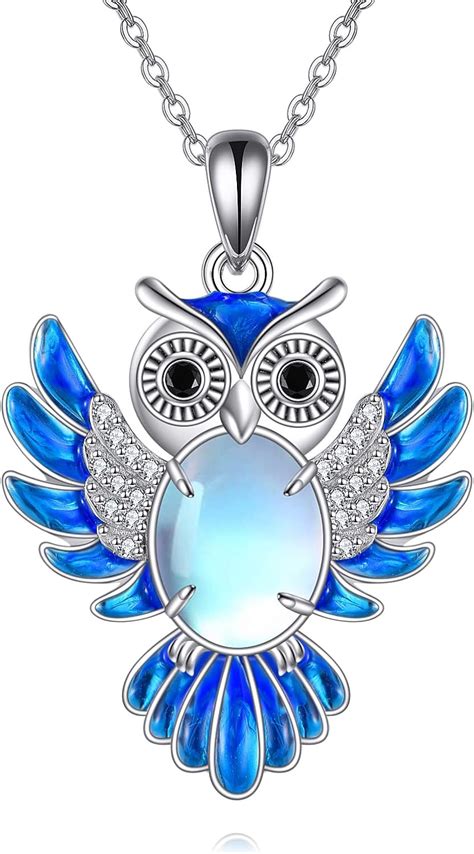 Amazon Kqf Owl Necklaces For Women Sterling Silver Moonstone Owl