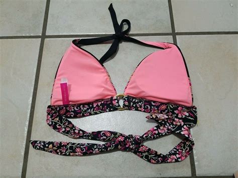 Victorias Secret Bikini Top Floral Triangle Cups M Me Gem