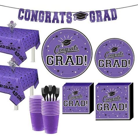 Congrats Grad Purple Graduation Party Kit For 36 Guests