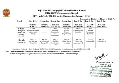 RGPV Exam Time Table 2024 UG PG 1st 2nd 3rd 4th 5th 6th Semester Routine