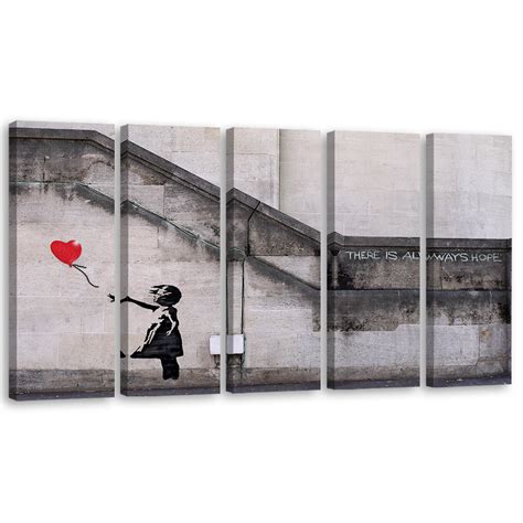 Obraz pięcioczęściowy na płótnie FEEBY Banksy Dziewczynka Balon 150x60