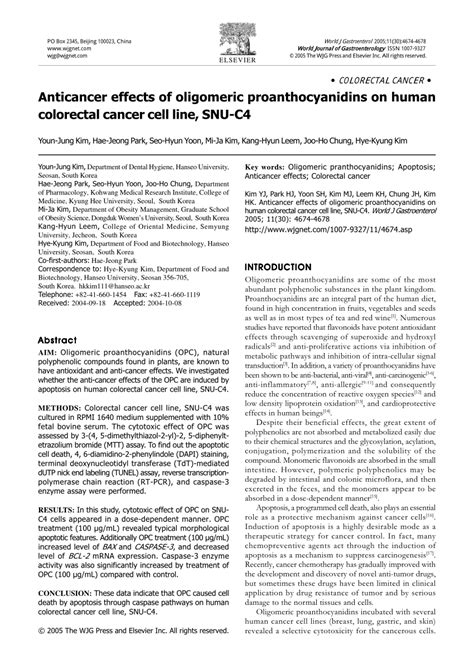 Pdf Anticancer Effects Of Oligomeric Proanthocyanidins On Human