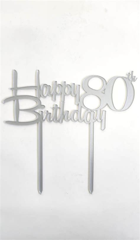 Acrylic Cake Topper 80th Birthday Matte Silver The Partys Here