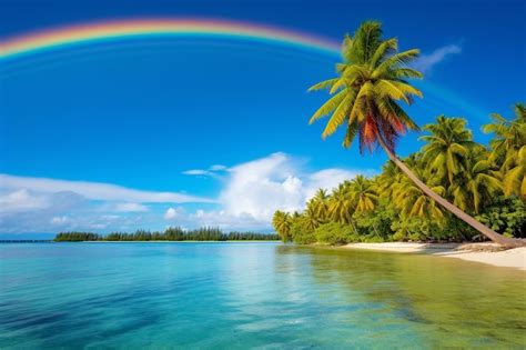 Premium Photo Vivid Rainbow Over Tropical Lagoon Wallpaper