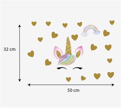 Muursticker Unicorn Eenhoorn Oogjes En Hartjes Meisjeskamer