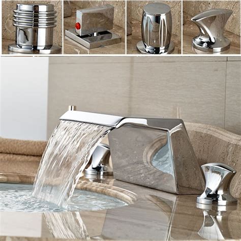 Luxury 2016 New Waterfall Spout Basin Mixer Faucet Deck Mount Chrome