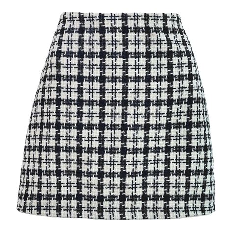 Plaid Bodycon Skirt For Women High Waist Pencil Wool Mini Skirts Tweed