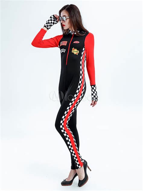 Race Girl Costume Checkboard Plaid Two Tone Women Jumpsuit