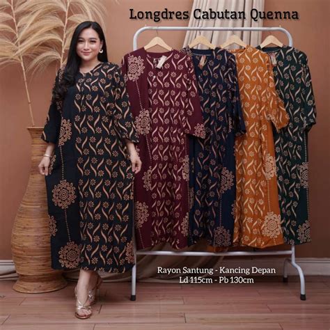 Jual Longdres Motif Daster Lengan Panjang Busui Kancing Depan Bahan