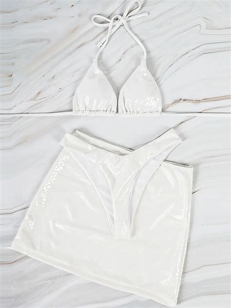 Piece Gold Shiny Metallic Bikini Apple Honest