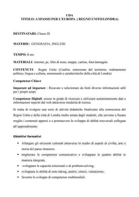 Unit D Apprendimento Scuola Secondaria Di Primo Grado Classe Iii Uda