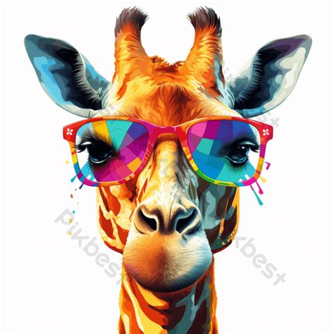 Cool Giraffe With Sunglasses And Graphic Art Illustration Colorfull