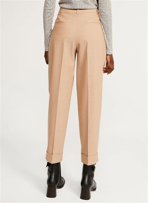 Pantalon Carotte Taille Haute En Laine Mélangée Cappucino Claudie