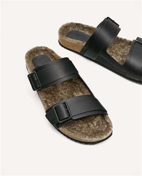 Leather Sandals With Faux Fur Shoes Sale Man Zara United Arab