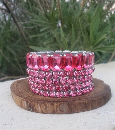 Pink Rhinestone Bracelet Set Etsy