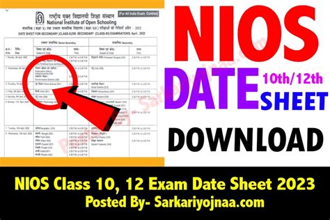 NIOS 10th 12th Exam Date Sheet 2023 Time Table Exam Date