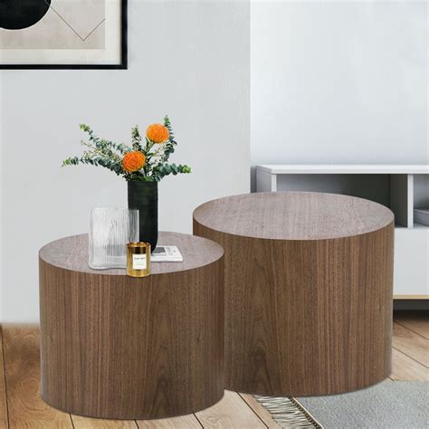 Nesting Coffee Table Set Of Modern Drum Side Table Mdf Round End