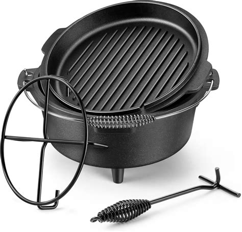 Lodge Deep Camp Dutch Oven 10 Qt And Camp Dutch Oven Lid Lifter Black 9 Mm Bar Stock