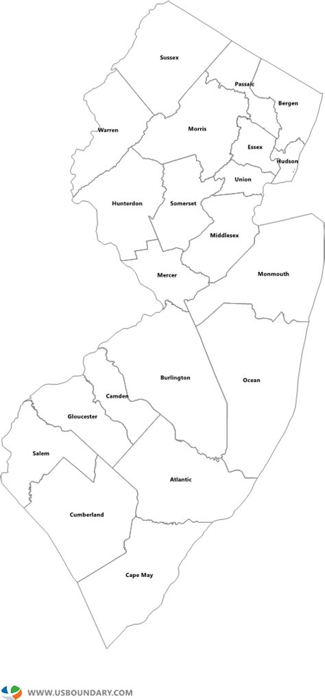 New Jersey Counties Outline Map New Jersey State Outlines Png