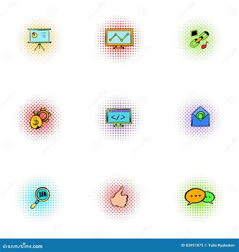 Seo Icons Set Pop Art Style Stock Vector Illustration Of Object