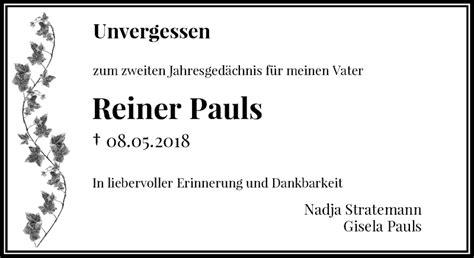 Alle Traueranzeigen für Reiner Pauls trauer rp online de