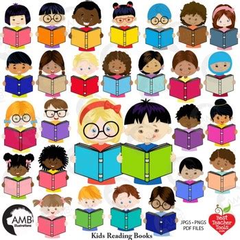 Diverse Children Reading Clip Art