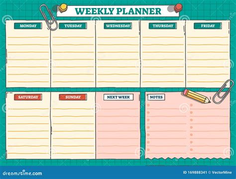 Weekly Planner Template Graphic Design Vector Illustration Printable