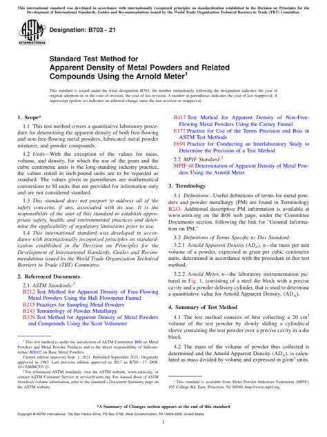 ASTM B703 21 Standard Test Method For Apparent Density Of Metal