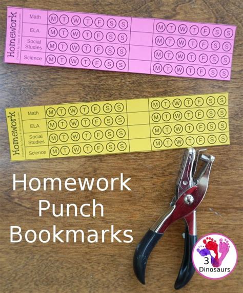 Free Homework Punch Bookmark Cards 8 Subject Cards With 4 Set 4 Spaces To Write In The