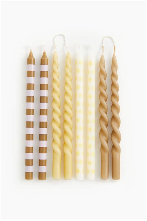 8 Pack Thin Taper Candles Yellowpatterned Home All Handm In