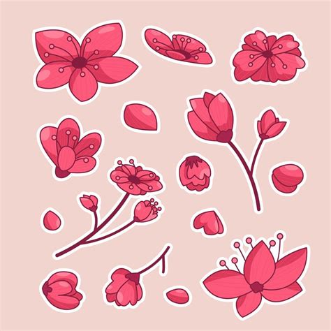 Cherry Blossom Sticker Collection 6152877 Vector Art at Vecteezy