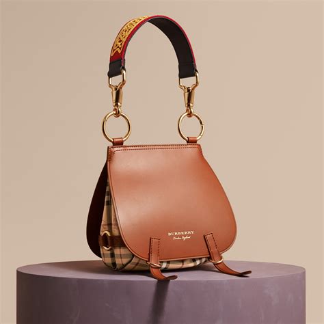 The Bridle Bag In Leather And Haymarket Check In Tan Women Burberry