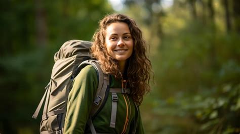 Premium AI Image Closeup Of Adventurous Female Hikers With Backpacks