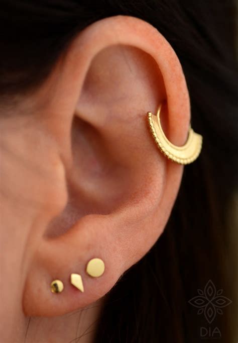 Gold Helix Hoop Earring 14k Solid Gold Hoop Daith Conch Ring Etsy