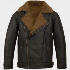 Mens Aviator Black B Sheepskin Shearling Leather Jacket