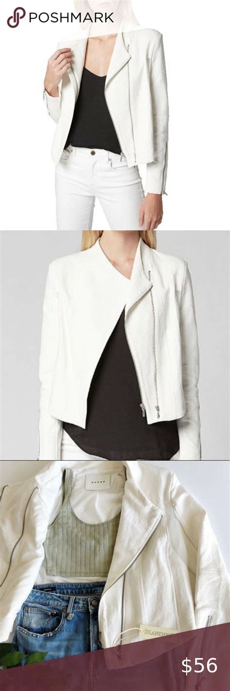 Nordstrom Blank NYC White Crepe Moto Jacket With Mesh Panels Studded