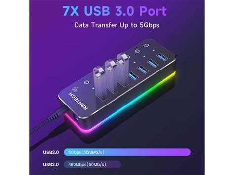 Powered Usb Hub Rshtech Rgb 7 Ports Usb 30usb C Hub With 14 Mode Rgb Led Strip Individual