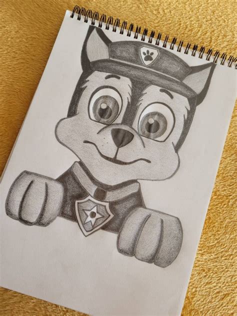 Paw Patrol Chase Dog Pencil Sketch Drawn in Graphite Pencil on | Etsy