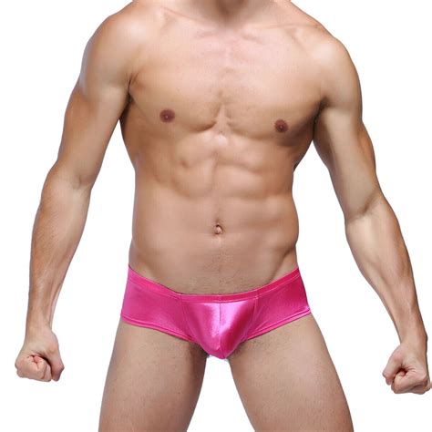 Mens Sexy Ice Silk Low Rise Underwear Boxer Trunks Stain Briefs