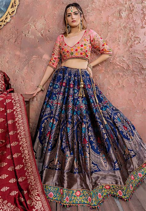 Navy Blue Banarasi Silk Circular Lehenga Choli 11155