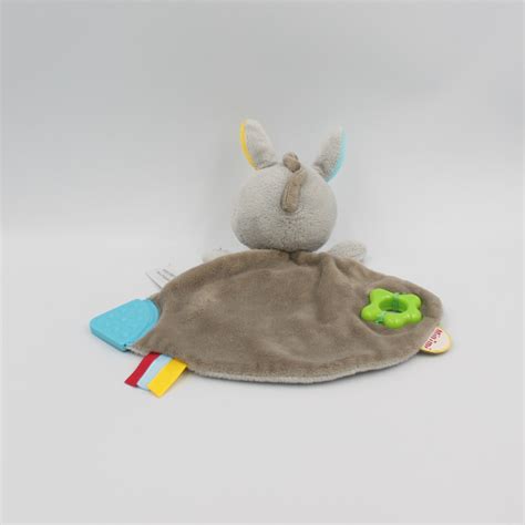 Doudou Plat Ane Cheval Gris Bleu Jaune Orange Ray Minimi