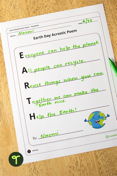 Earth Day Acrostic Poem Celebrate And Reflect On Our Planet