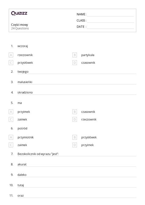 Ponad Cz Ci Mowy Arkuszy Roboczych Dla Klasa W Quizizz Darmowe