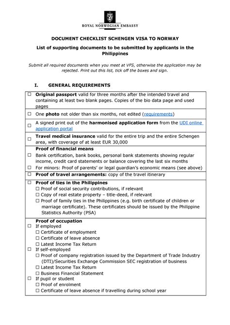 Philippines Document Checklist Schengen Visa Document Checklist