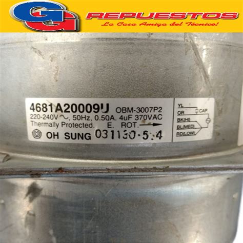 FORZADOR MOTOR CONDENSADOR AIRE VENTANA 4681A20009U 220 240V 50Hz 0 50A