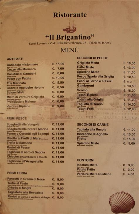 Menu Da Brigantino Ristorante Sestri Levante