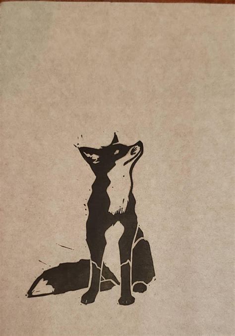 Sitting Fox Linocut Print On 5x7 In 2021 Linocut Prints Linocut