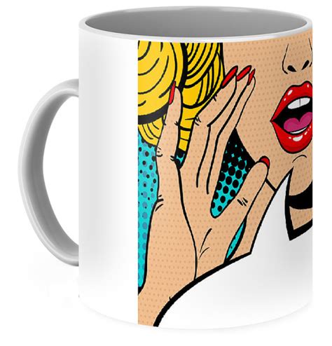 Sexy Surprised Blonde Pop Art Woman With Open Mouth And Rising Hands Screaming Announcement